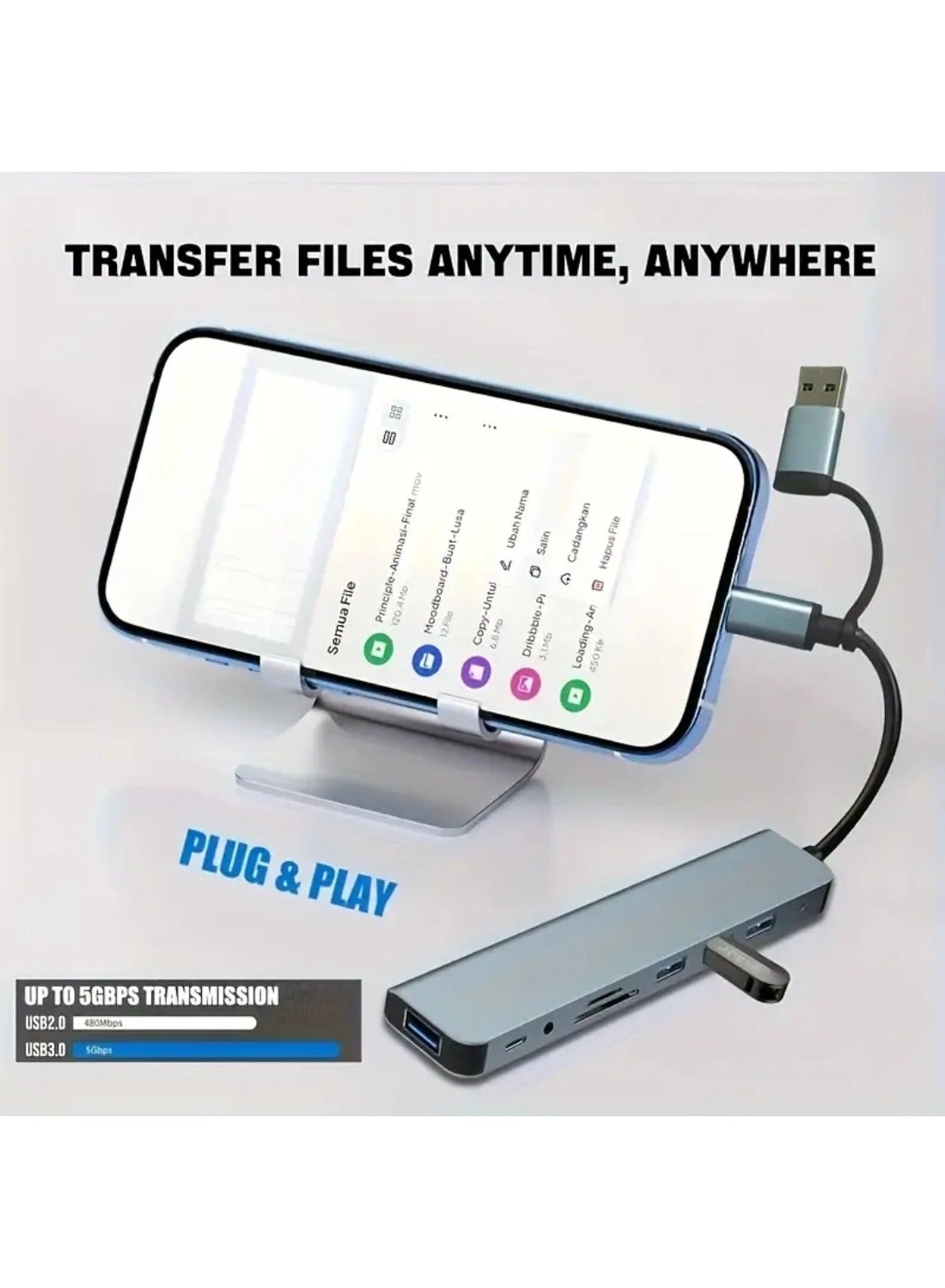 USB Hub Multiport Adapter - 8-in-1 4 USB 3.0 Ports USB-C