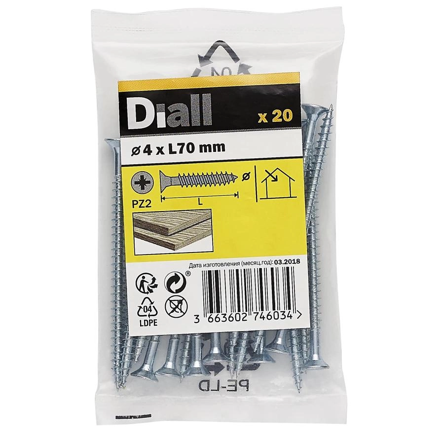 Zinc-Plated Carbon Steel Wood Screw - 70 mm 4 mm