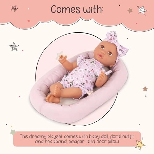 Baby Doll - 14-Inch Brown Eyes + Floor Pillow Set - Plush Ages 2+