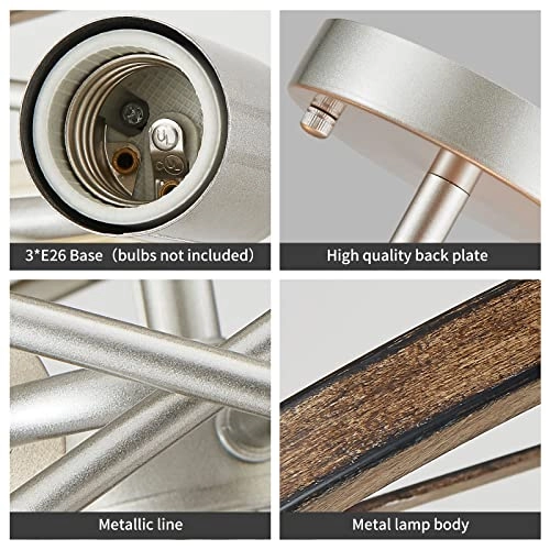 Chandelier - 3 Lights Imitation Nickel & Wood