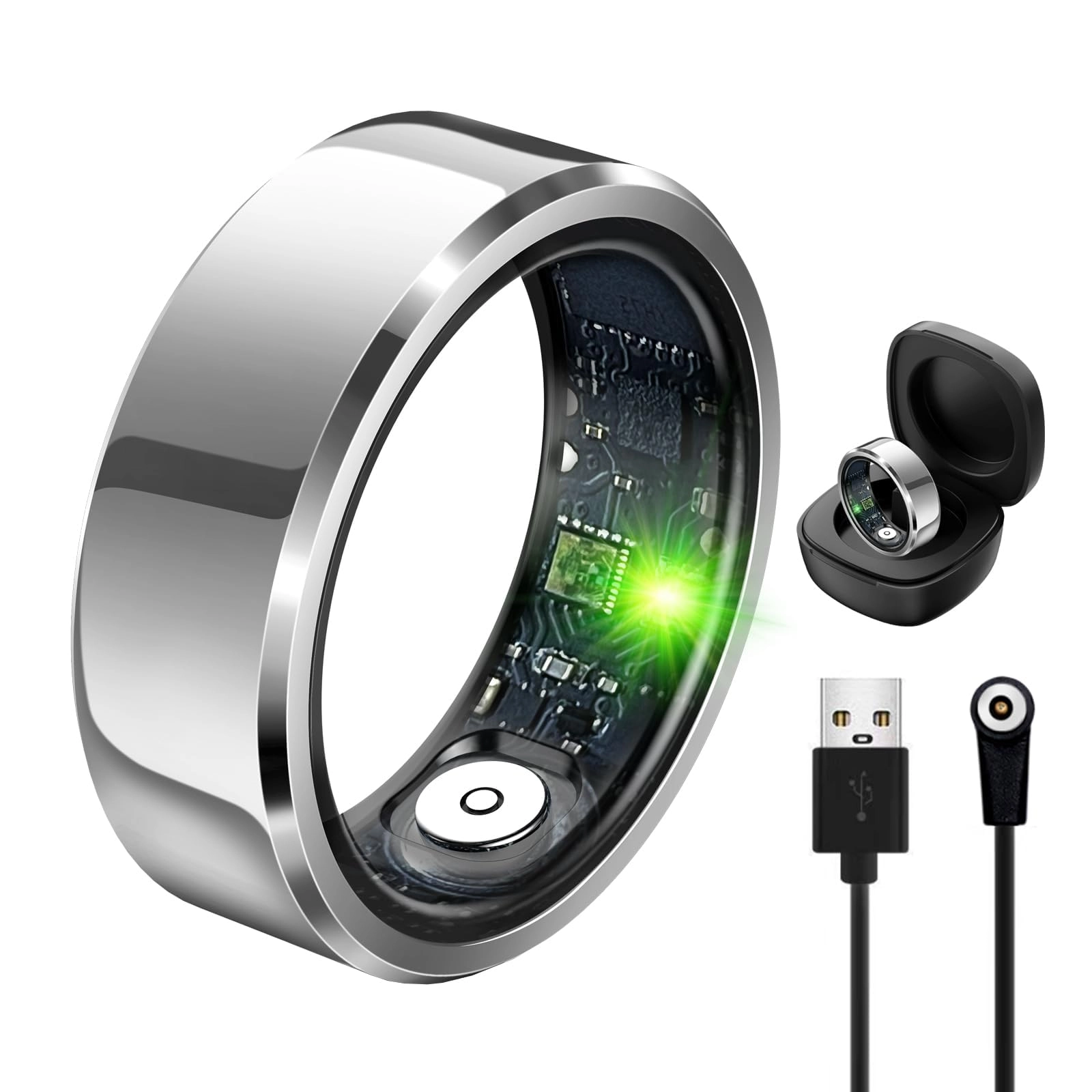 Smart Ring - IP68 Heart Rate + Charging Case - 300 mah battery