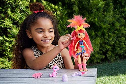 Emberly Poseable Prehistoric Fashion Doll - Pink Hair Polka-dotted Dress Ages 4+