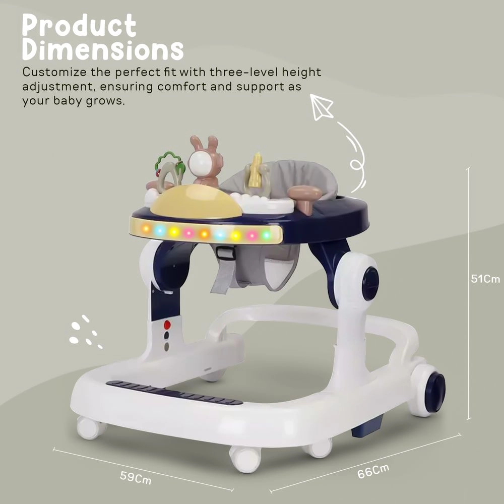 2-In-1 Push Baby Walker - Anti-Fall Brake 3-Height Adjustable Padded Seat