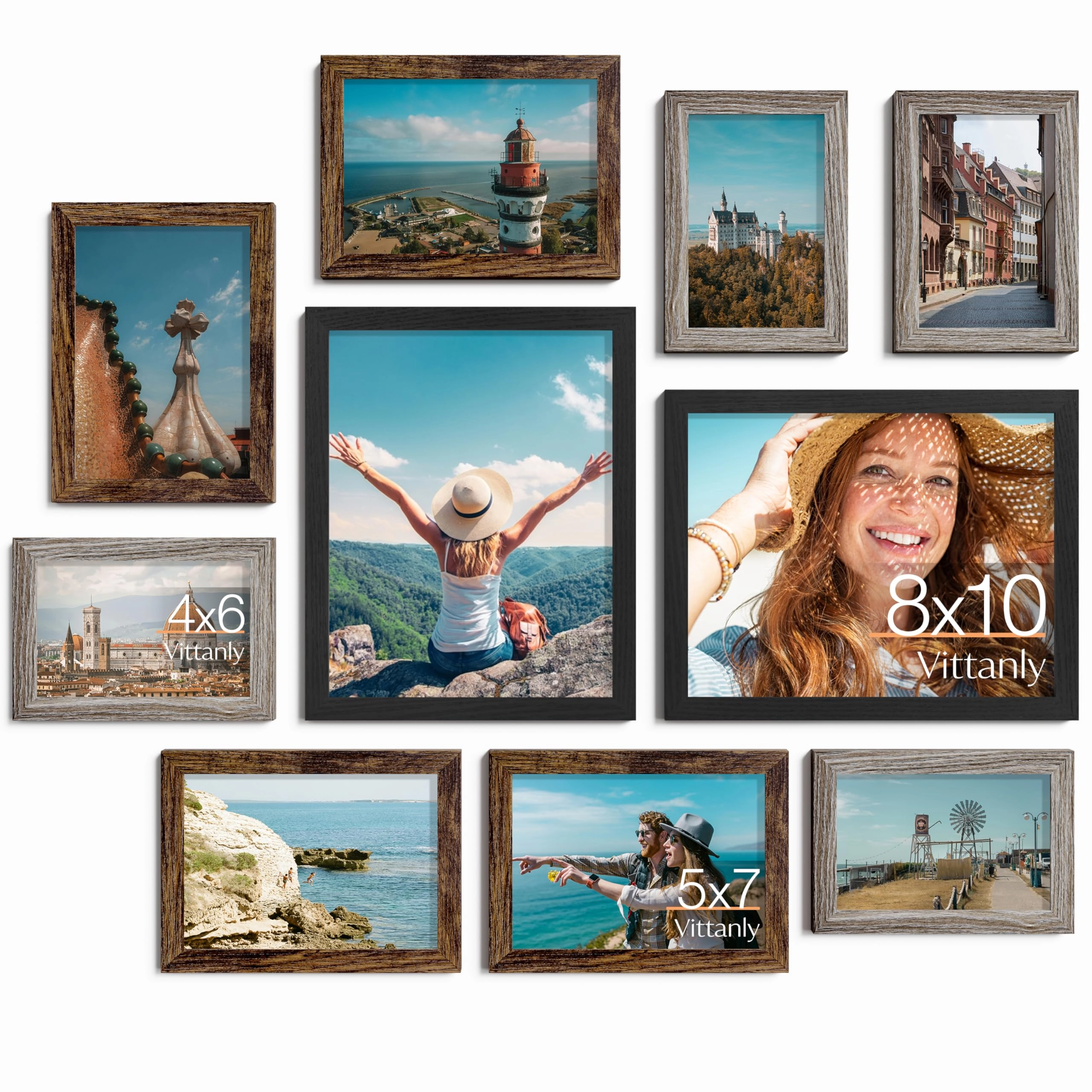 Picture Frames Set - 10 Pack Rustic Grey