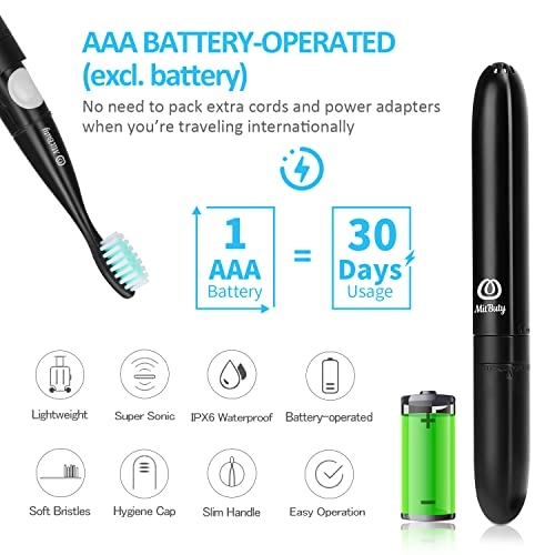Travel Electric Toothbrush - IPX6 Battery Operated 4 Brush Heads