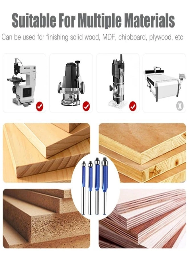 Flush Trim Router Bit - 1/4",5/16",3/8",1/2" 1/4" 4PCS