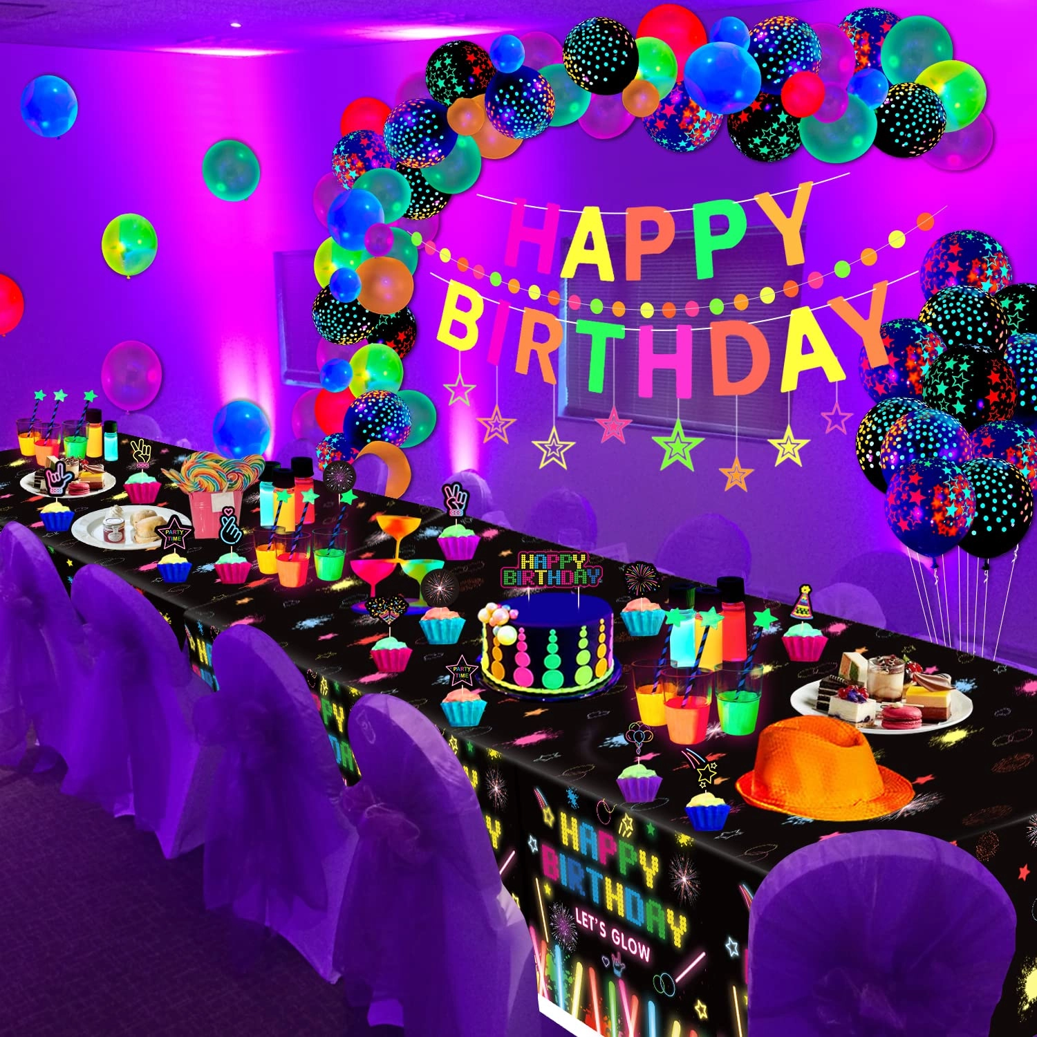 Glow Neon Party Supplies - 255.0 Count Birthday