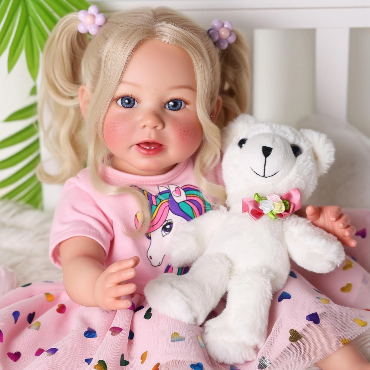 Reborn Baby Doll - 20 Inch Silicona Blond Curly Hair Ages 3+