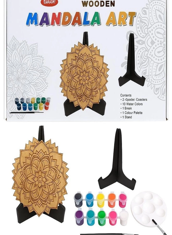 Estilo Wooden Mandala Art + Coasters - 6 + Watercolors - 10 + Stand + Palette + Brush