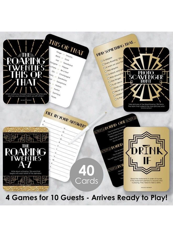 Roaring 20’s 4 1920S Art Deco Jazz Party Games - 10 Cards Each Bundle