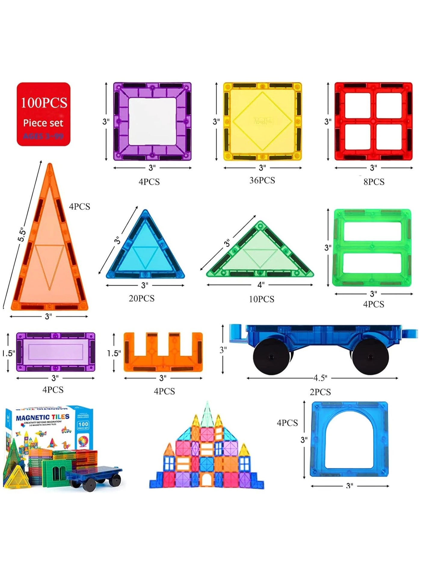 Magnetic Tiles - Construction 100pcs