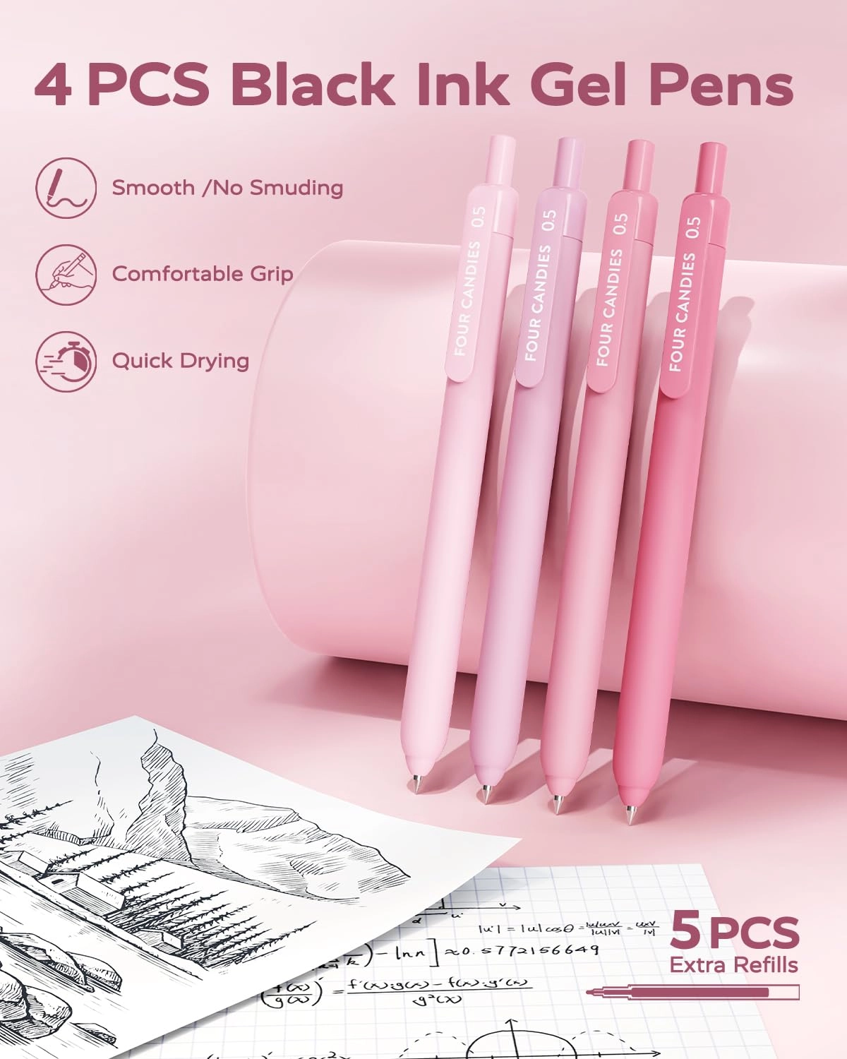 Gel Pens + Correction Tape + Pastel Highlighters + Mechanical Pencils + Sticky Notes + Index Post + Case - 25.0 Count 0.7mm, 0.9mm, 1mm