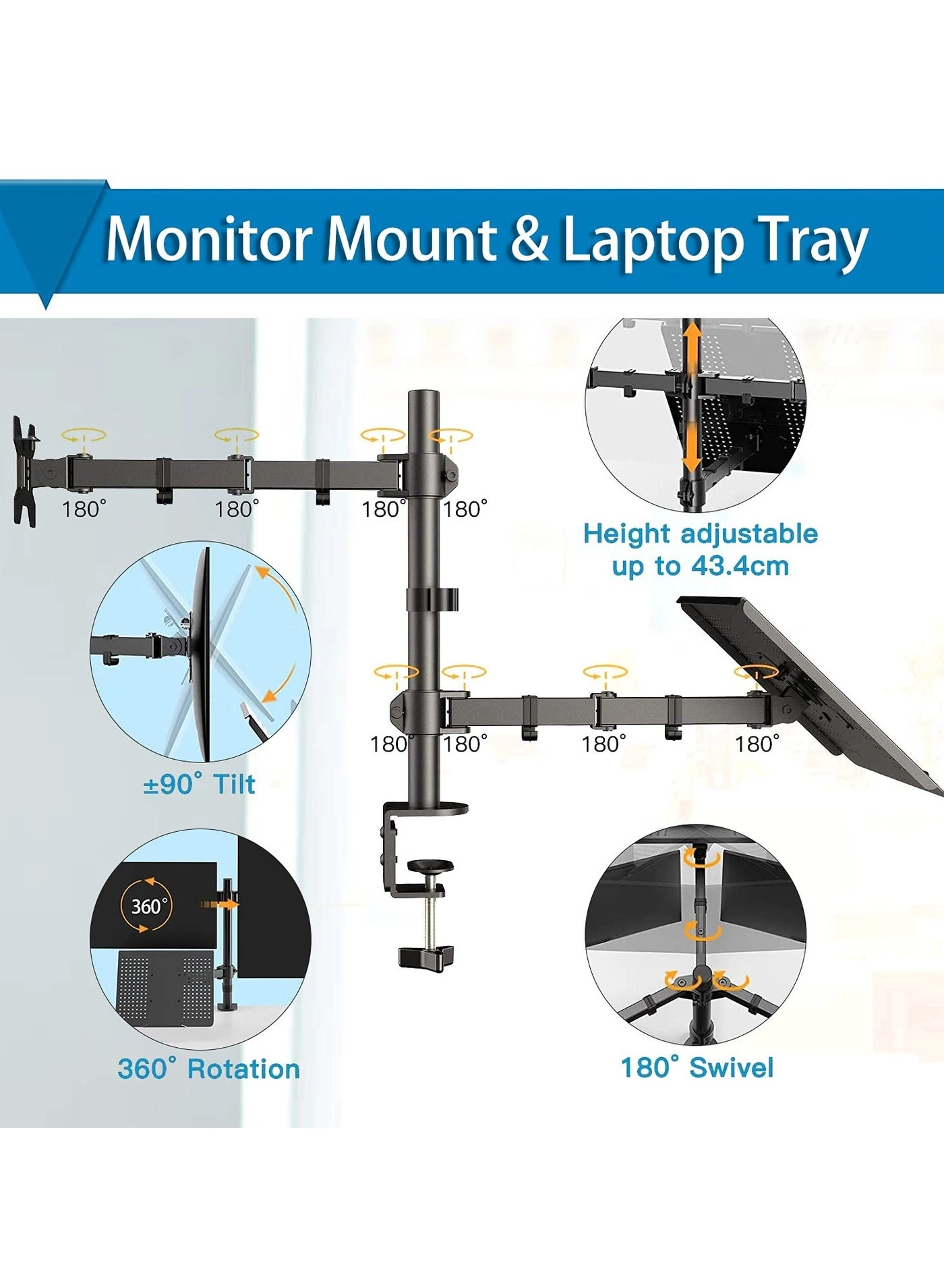 Laptop Monitor Mount Stand - 33-68cm up to 40cm
