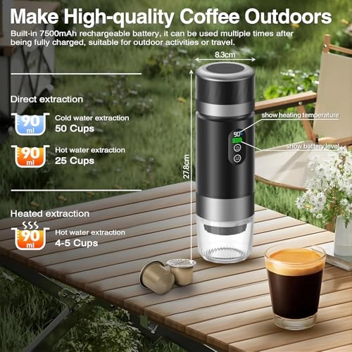 Portable Travel Coffee Maker - 80 Milliliters Large Capsules Ground Coffee