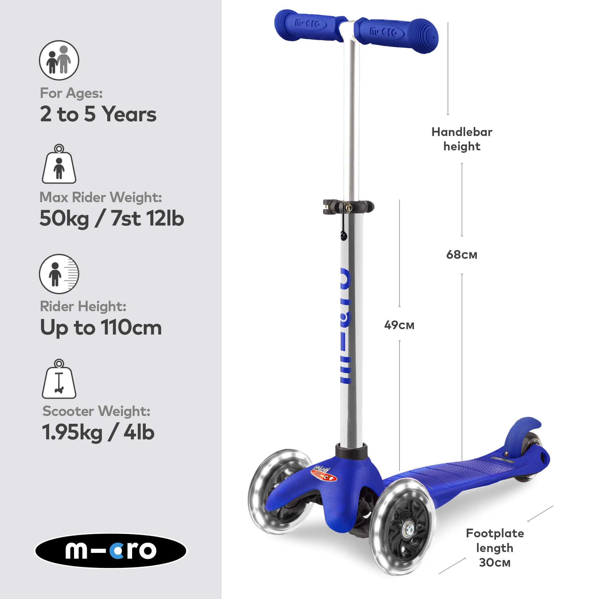 Mini Plus 3-Wheel Kick Scooter – 120/85 mm LED