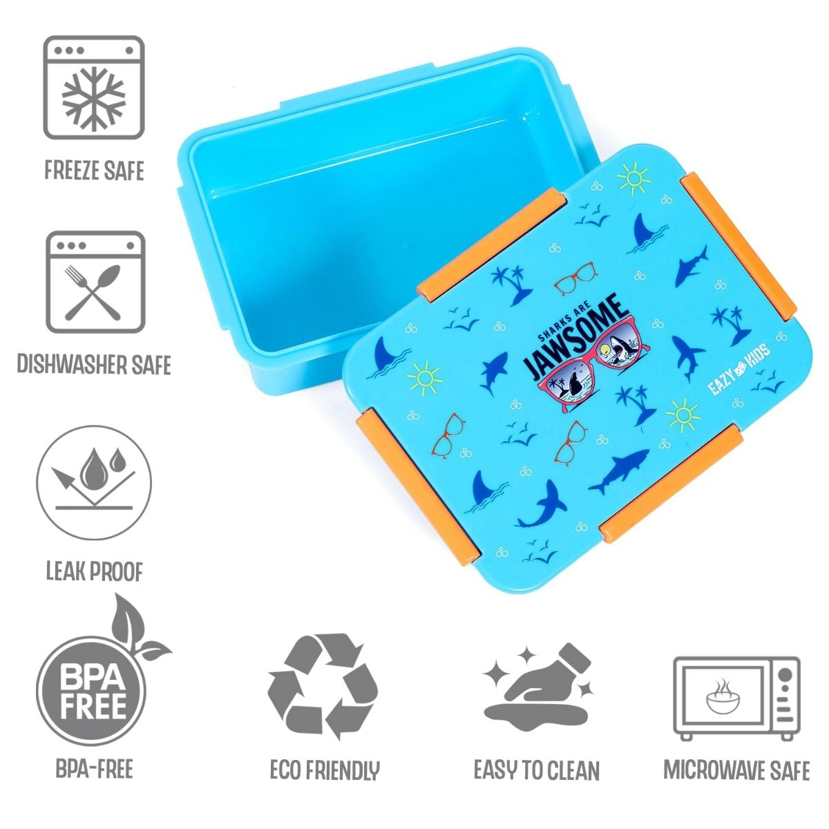 Lunch Box - 850ml Jawsome Blue + Tritan Water Bottle - 650ml + Snack Box