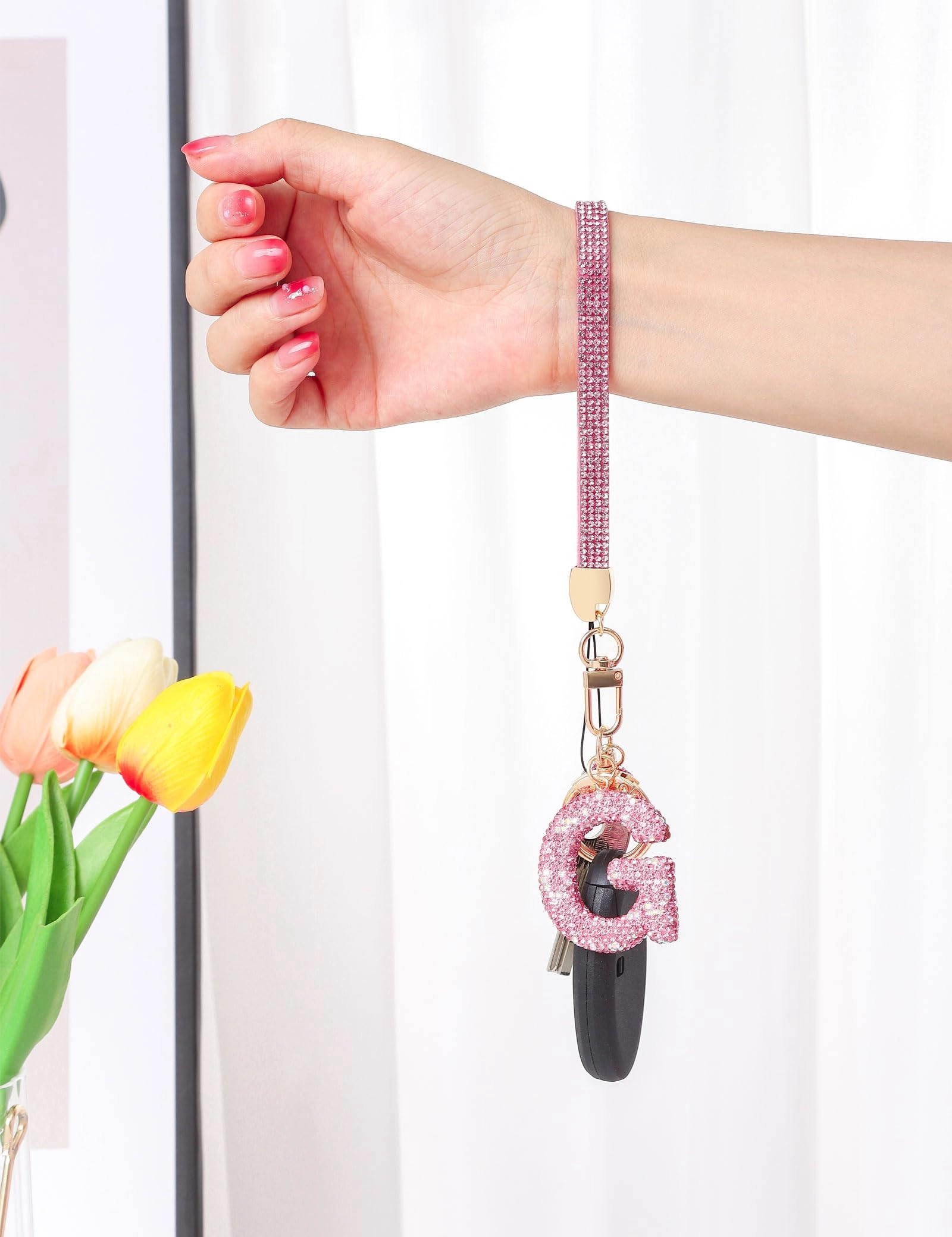 Initial Keychain - L Purple Rhinestone