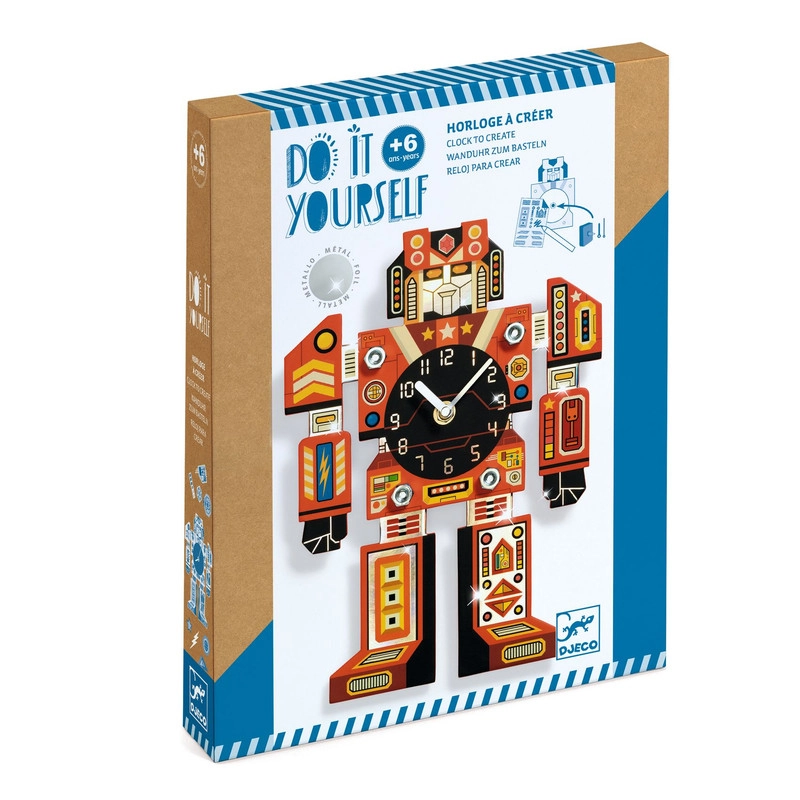 DJECO Do It Yourself - Robotime - Robot-shaped clock kit Silent clock mechanism