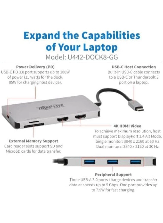 U442-DOCK8-GG - Dual HDMI 4K @ 60Hz 100W PD