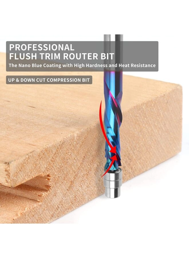Up Down Compression Spiral Flush Trim Router Bit - 1/4 Inch Shank Solid Carbide Nano Coating