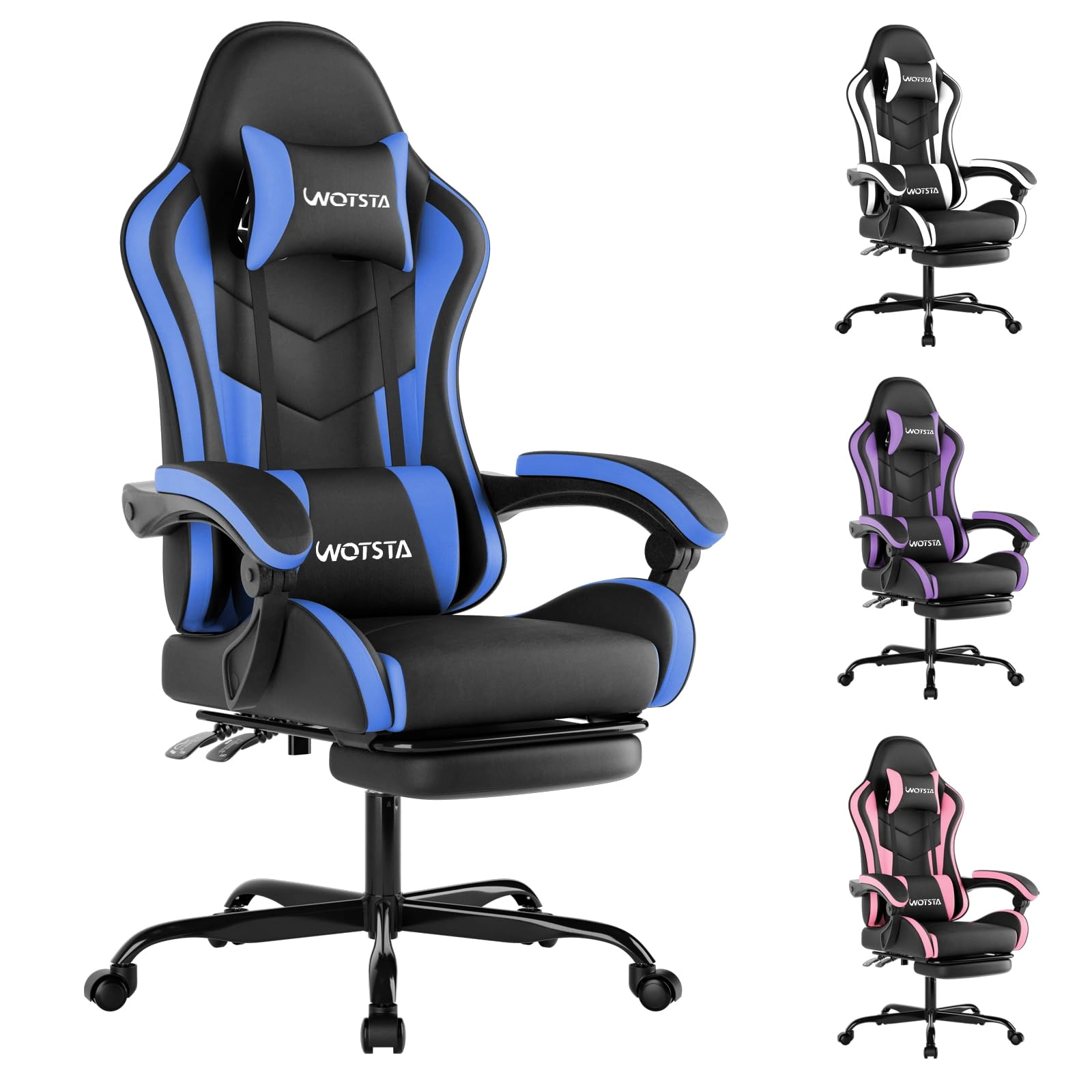 wotsta Gaming Chair - Footrest Ergonomic Black Blue