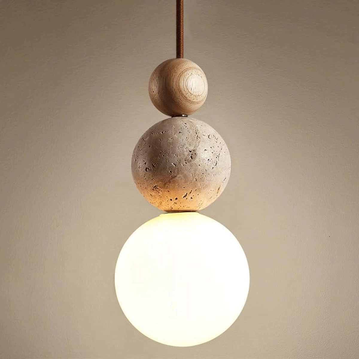 MODEBHD Pendant Light - Frosted White Glass Natural Stone