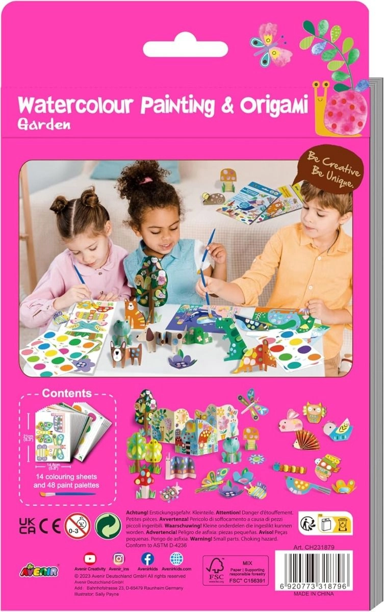 Painting & Origami Pets Watercolor - 14 coloring sheets paint brush