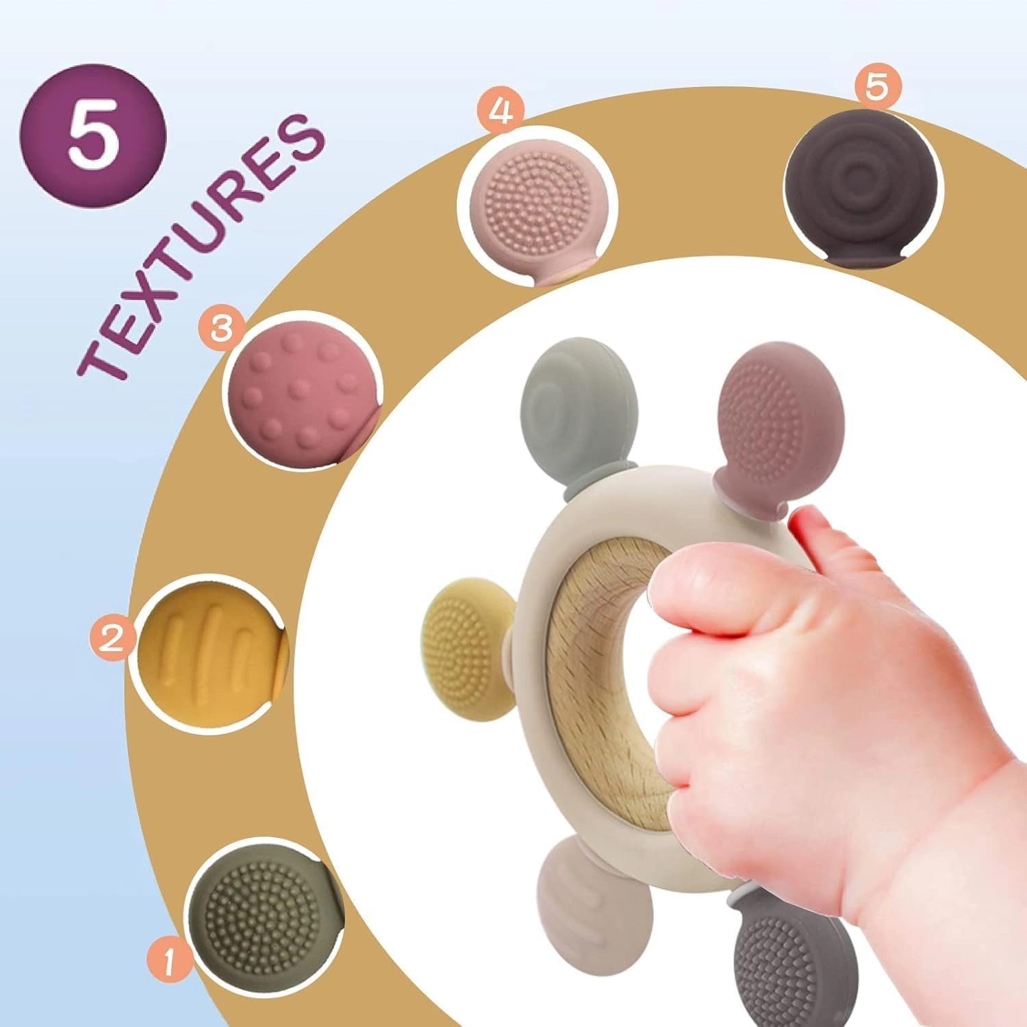 2 in 1 Teether - Beech Wood, Silicone