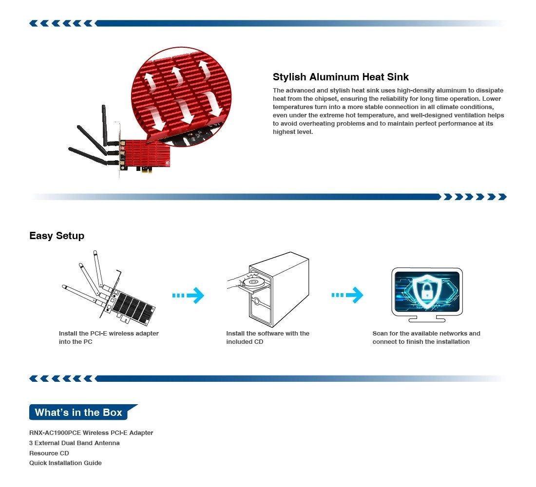 RNX-AC1900PCE - 802.11AC Dual Band PCI Express WiFi