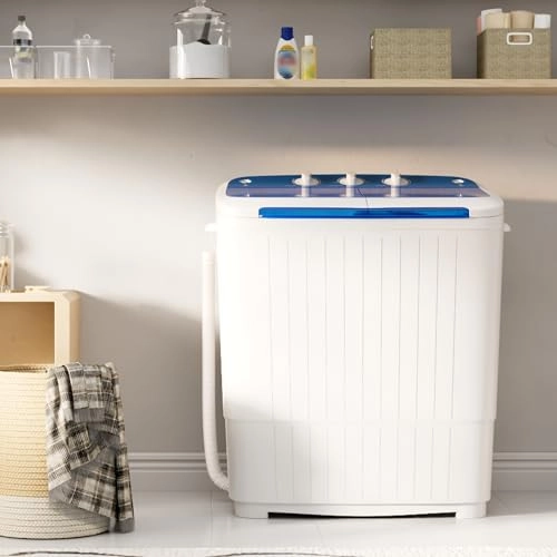 INTERGREAT - Portable Washing Machine with Longer Hose, Double Tub Washing Machine, Mini Compact Machine with Drain Pump, 16lbs Portable Washing Machine for Dorms, Apartments, Gray