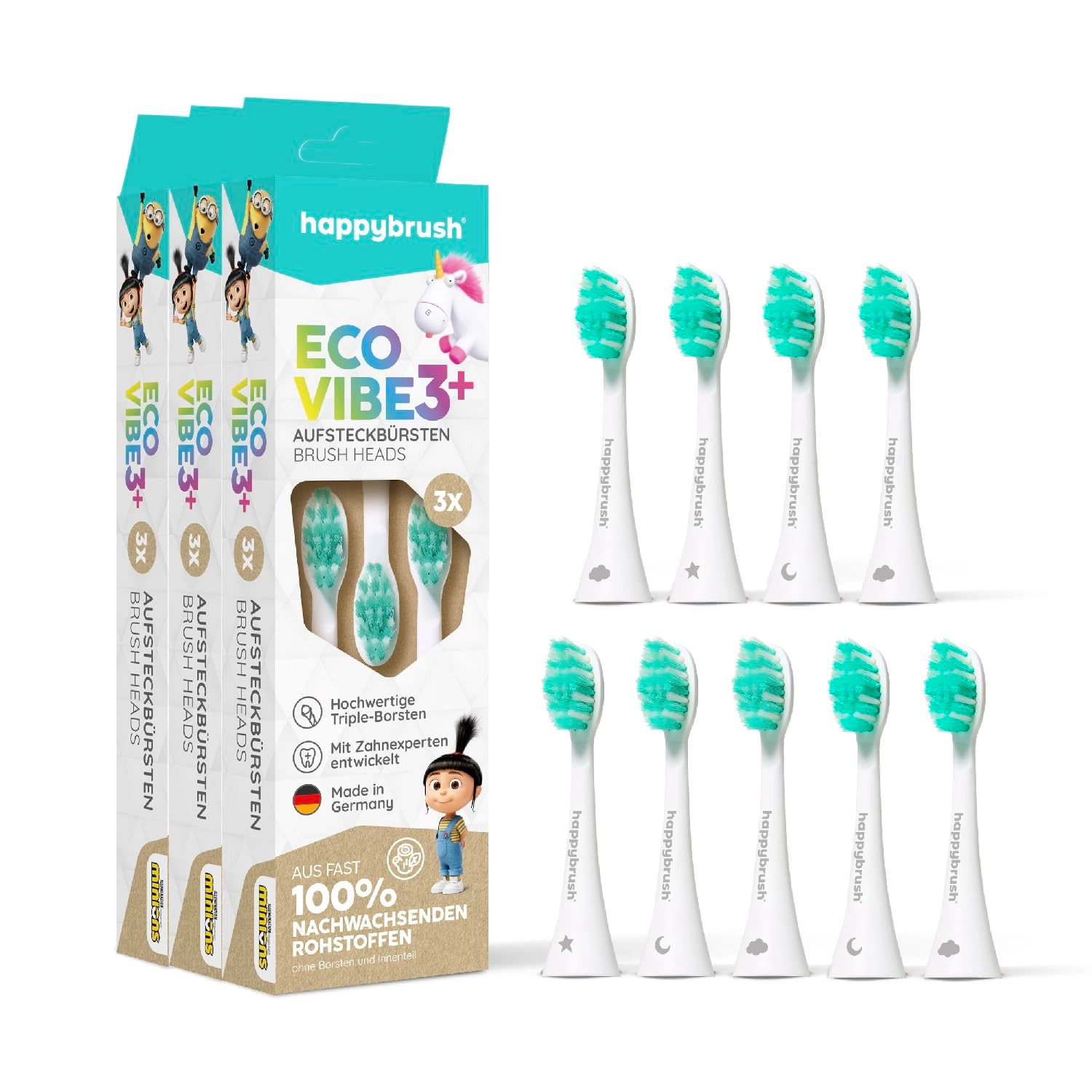 happybrush Replacement Toothbrush Heads - 9 pack VIBE 3 Eco VIBE 3 compatible