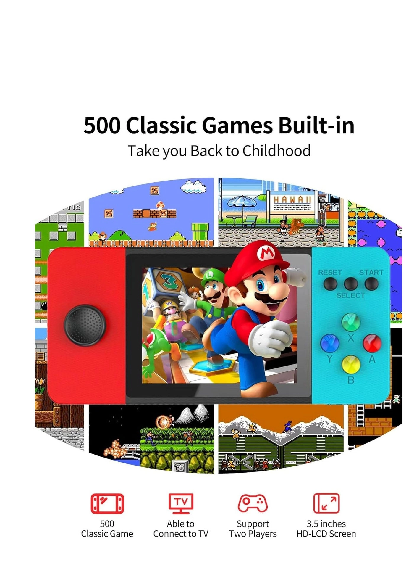 Retro Handheld Game Console - 500 FC Games 3.5" Screen 1200mAh Battery