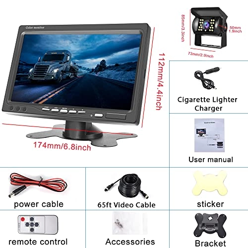 Backup Camera - 720P Night Vision + AHD Monitor - 7 inch Bluetooth