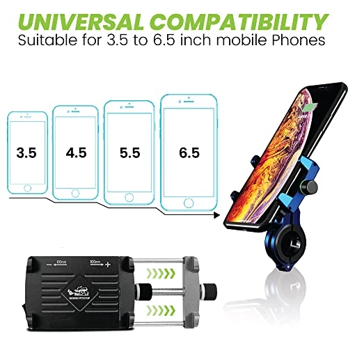 Motorcycle Phone Holder - Compatible with 4" to 6" Phone 360° Phone Protection Aluminium Clamp