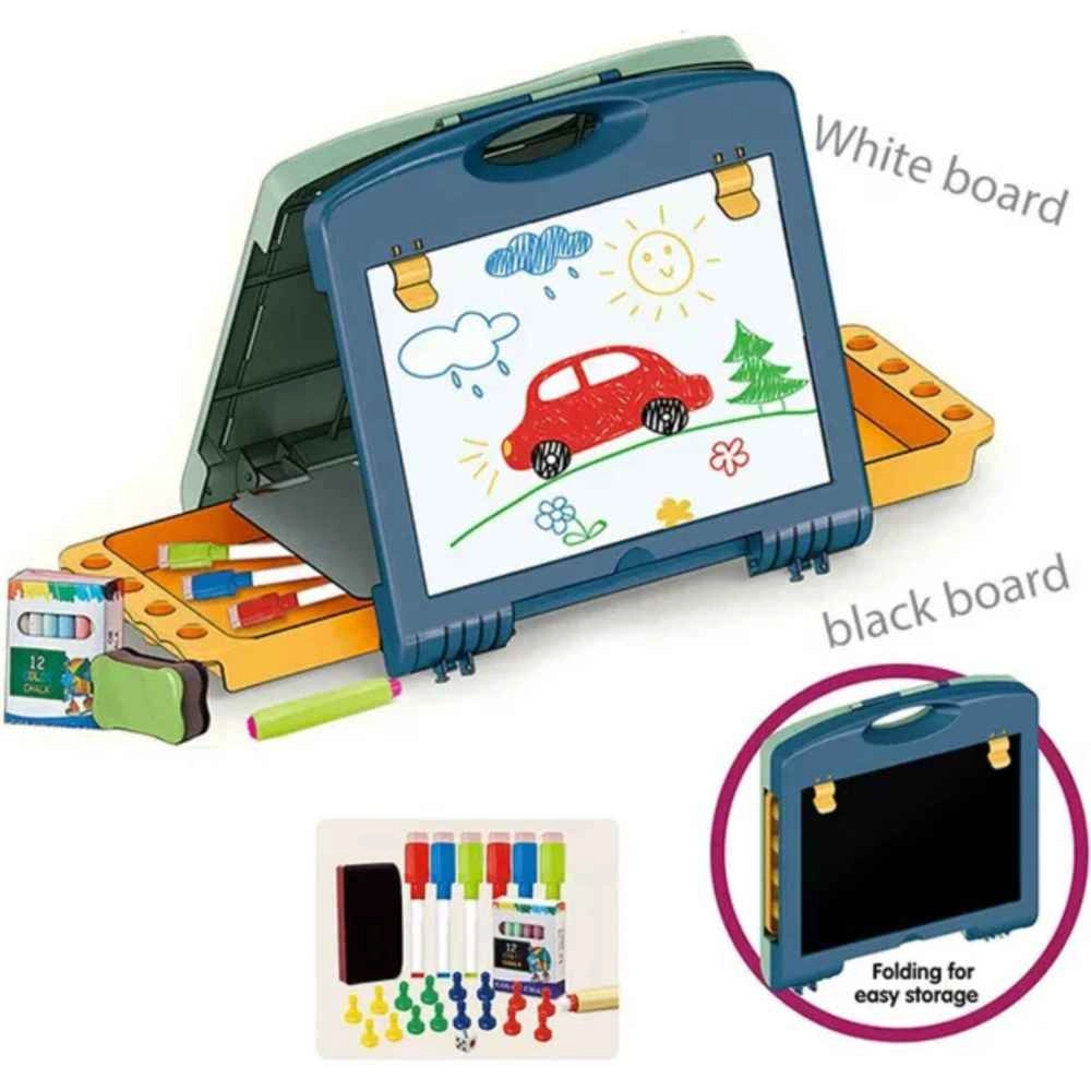Dual Sided Drawing & Writing Board - 27 Pcs markers, chalks, eraser, and accessories