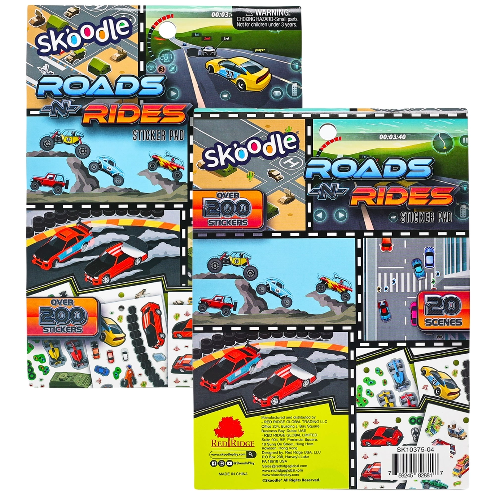 Roads N' Rides Reusable Sticker Pad Multicolor 200 pcs
