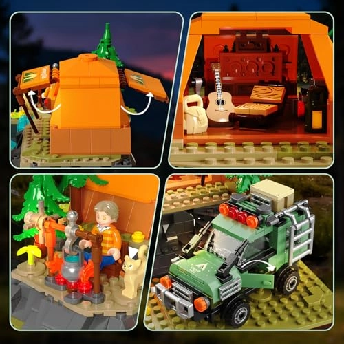 Mountain Camping Building Set (KJ049) - LED Light Outdoor Adventure