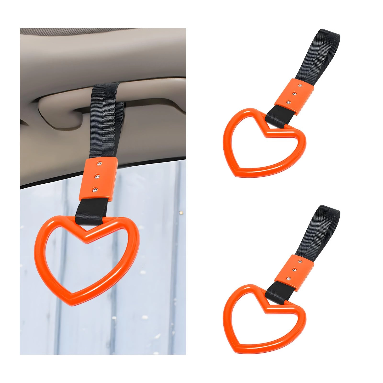 wevdn Heart Shaped Car Hand Straps - 2 PCS Pink