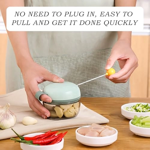 Garlic Chopper - Mini Manual Pull Green-1