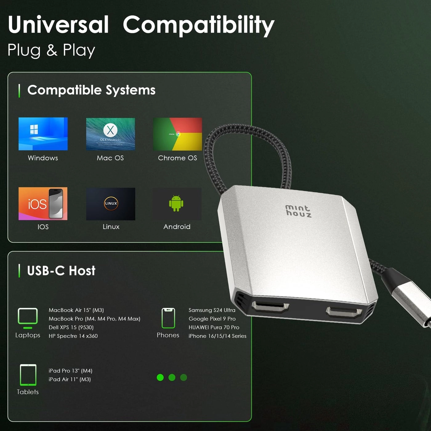 USB C to Dual HDMI Adapter - 4K@60Hz
