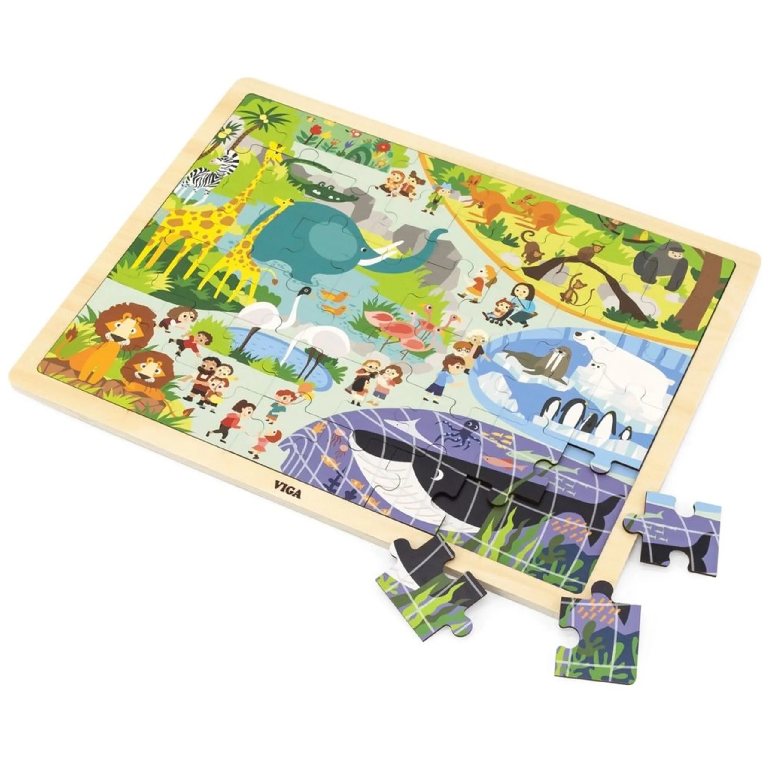 VIGA Wooden Zoo Puzzle - Suitable for 3 years and above 48 pieces