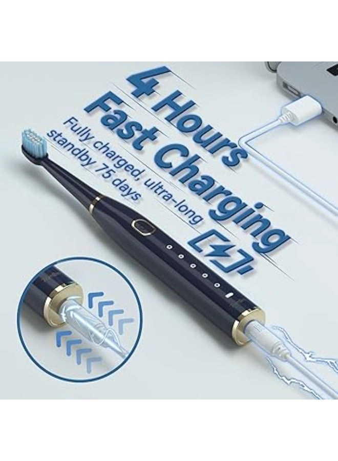 Sonic Electric Toothbrush - 8 Heads 5 Modes Midnight Black