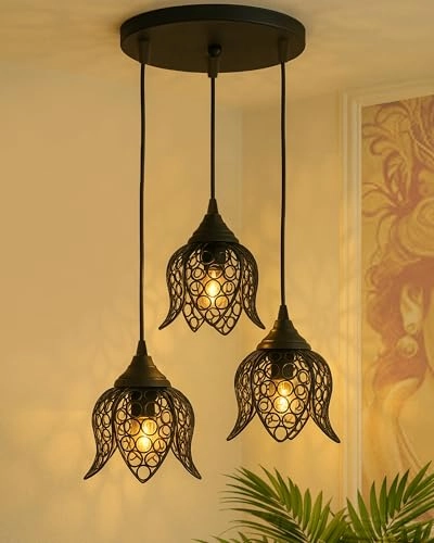 3-Lights Round Cluster Chandelier - Black E27