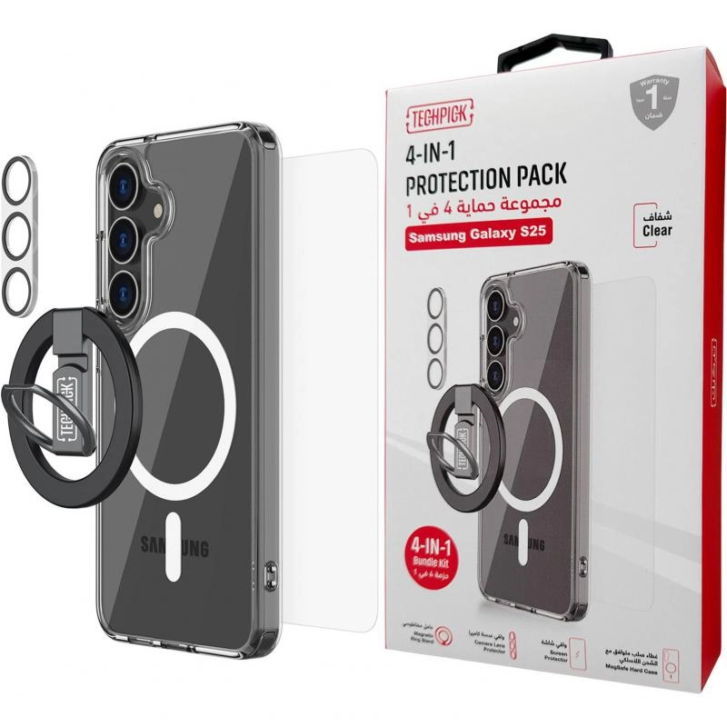 Hard Case + Tempered Glass + Camera Lens Protector + Magnetic Stand Smartphone Case Bundle with MagSafe for Samsung Galaxy S25 Ultra