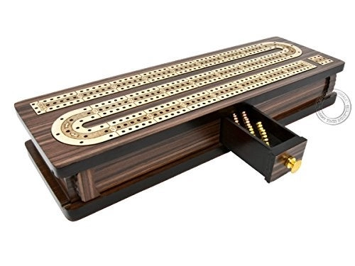 Continuous Cribbage Board - Inlaid Rosewood Maple 3 Tracks Sliding Lid Drawer