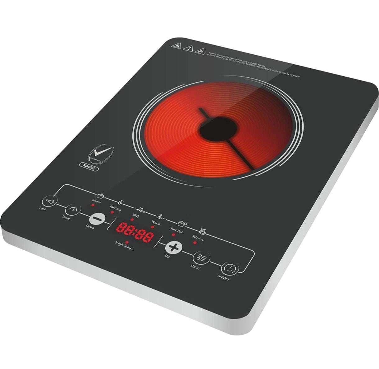 GLOBAL APPLIANCES Infrared Cooker Single Hot Plate - Touch Sensor Control 60 Cooking Functions 3-Hour Timer