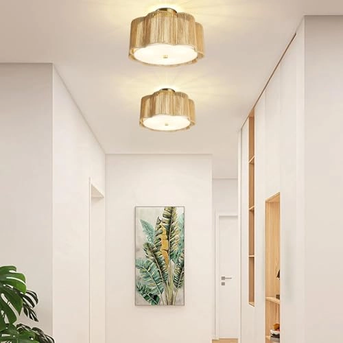 LED Rattan Farmhouse Chandelier - 3-Light Semi Flush Mount 33.5cm