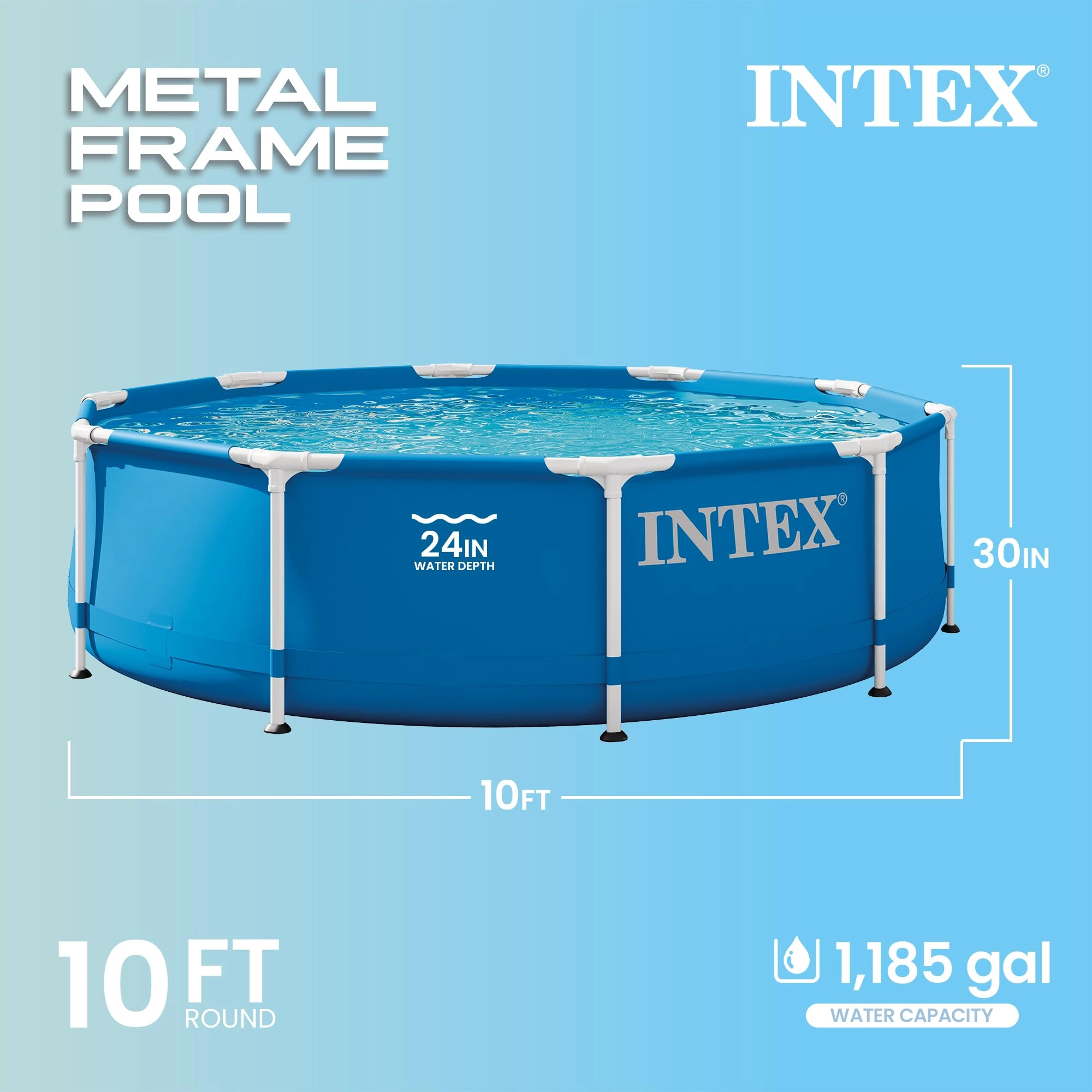 Metal Frame 10 ft x 30 in Above Ground Pool - 1185 Gallons