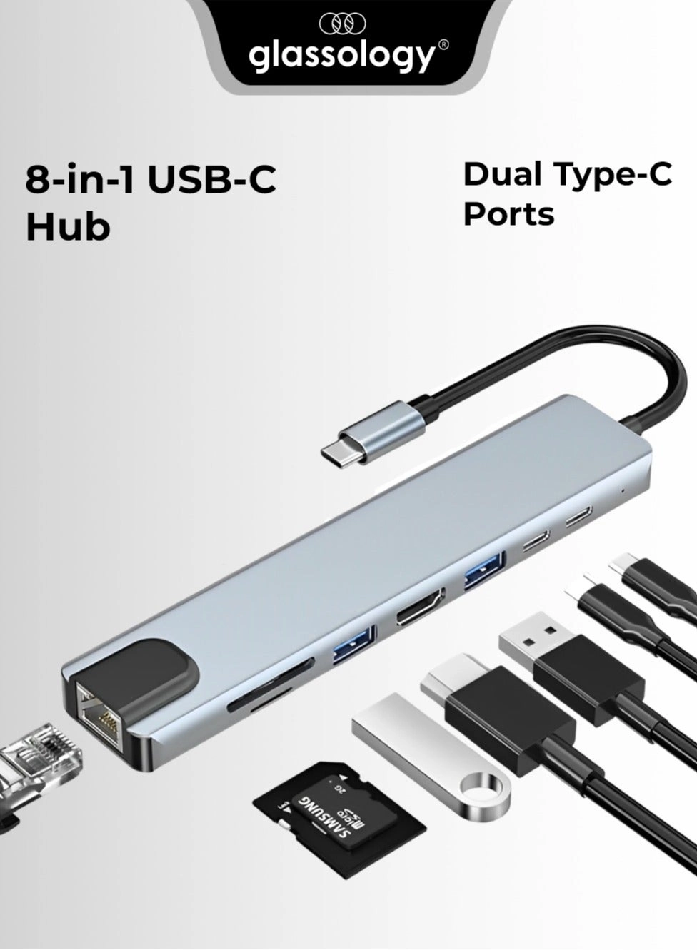 glassology GH8G - 8-in-1 USB-C Hub 4K HDMI