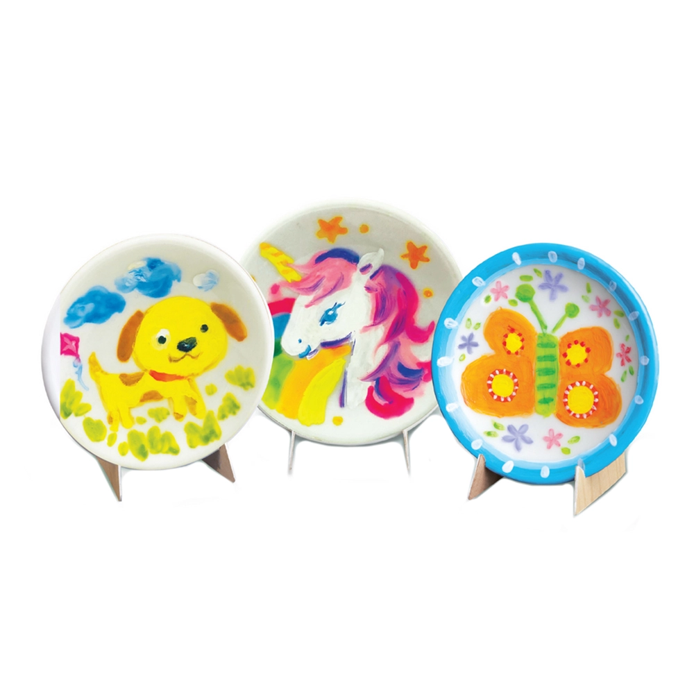 Little Craft Mini Plate Painting Kit - 3 plain porcelain plates (6cm in diameter) 3 card stands 1 paint strip and 1 paintbrush